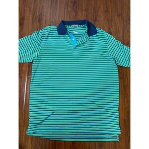 Peter Millar Polo Shirt Mens Sz L Blue White Green Summer Comfort Golf Striped